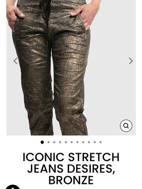 Alembika Iconic Stretch Jeans Desires Bronze Sz 4 (US 12–14) NWT $300 Metallic